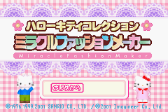Hello Kitty Collection: Miracle Fashion Maker title screen for GameBoy Advance
